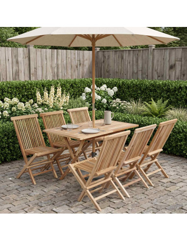 Set di Mobili da Giardino 7 pz Naturale Legno di teak solido