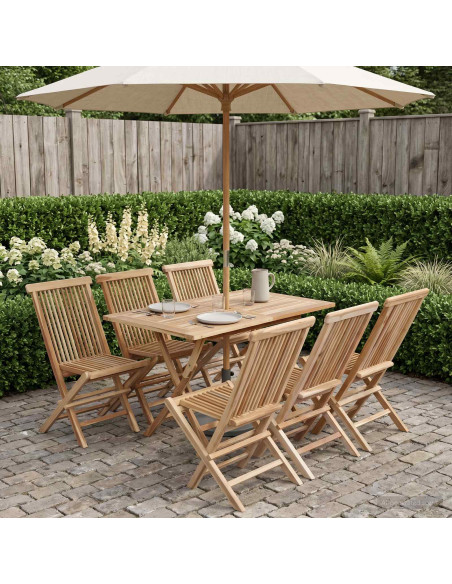 Set di Mobili da Giardino 7 pz Naturale Legno di teak solido