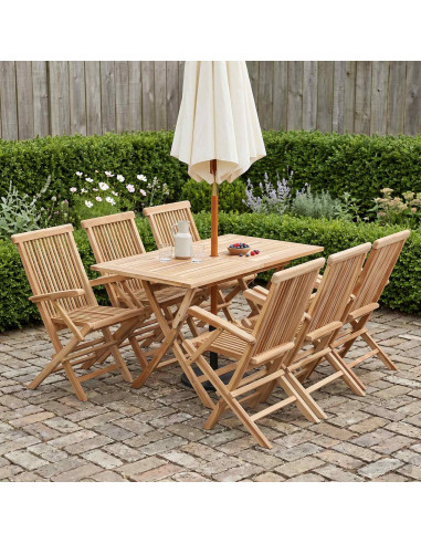 Set di Mobili da Giardino 7 pz Naturale Legno di teak solido