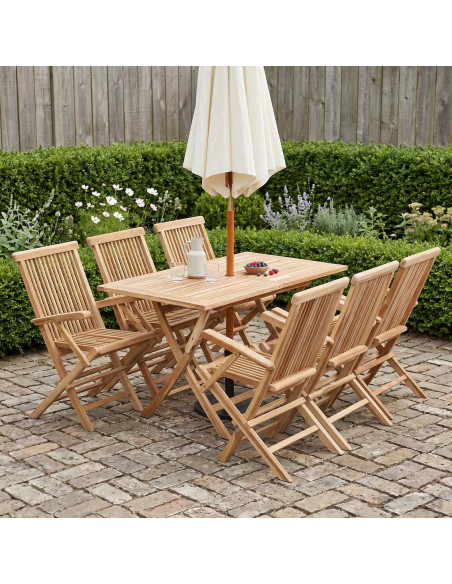 Set di Mobili da Giardino 7 pz Naturale Legno di teak solido