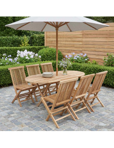 Set di Mobili da Giardino 7 pz Naturale Legno di teak solido