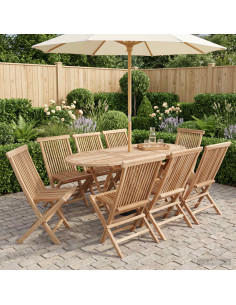 Set di Mobili da Giardino 9 pz Naturale Legno di teak solido