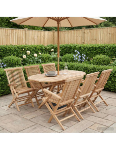 Set di Mobili da Giardino 7 pz Naturale Legno di teak solido