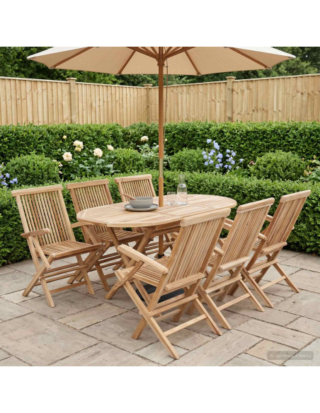 Set di Mobili da Giardino 7 pz Naturale Legno di teak solido