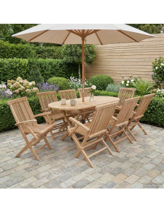 Set di Mobili da Giardino 9 pz Naturale Legno di teak solido
