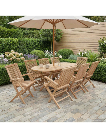 Set di Mobili da Giardino 9 pz Naturale Legno di teak solido