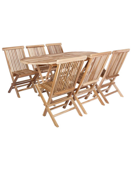 Set di Mobili da Giardino 7 pz Naturale Legno di teak solido