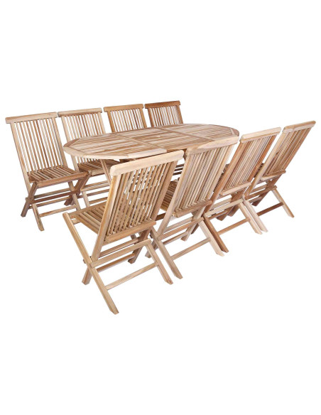 Set di Mobili da Giardino 9 pz Naturale Legno di teak solido