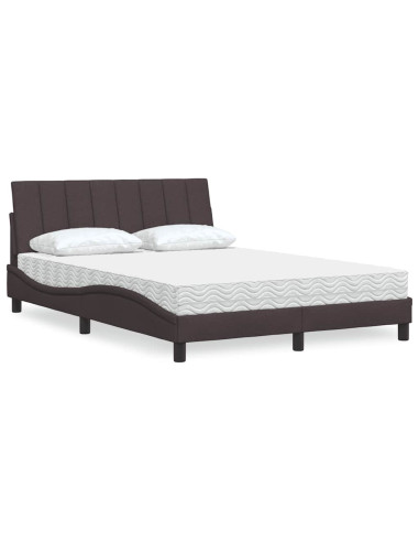 Letto con Materasso Hanko Marrone Scuro 140x190cm Tessuto