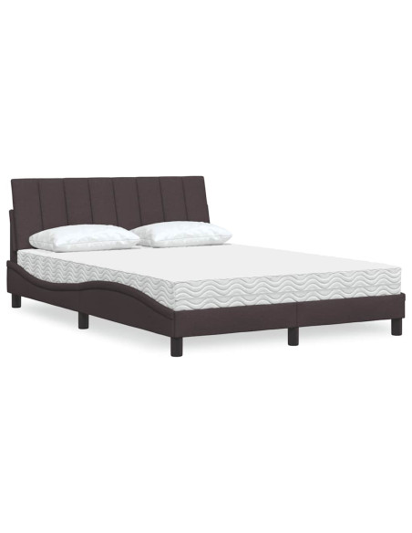 Letto con Materasso Hanko Marrone Scuro 140x190cm Tessuto