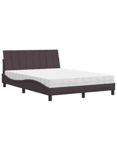 Letto con Materasso Hanko Marrone Scuro 140x190cm Tessuto