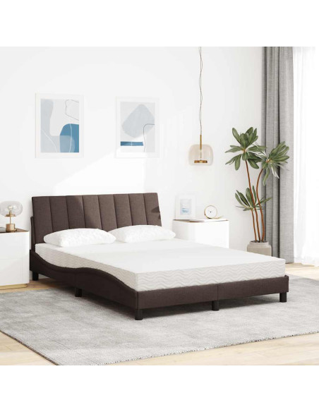 Letto con Materasso Hanko Marrone Scuro 140x190cm Tessuto