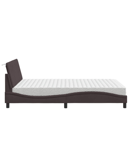 Letto con Materasso Hanko Marrone Scuro 140x190cm Tessuto