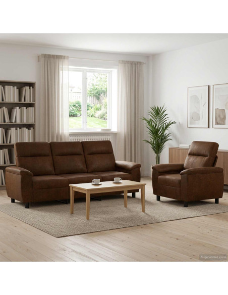 Set di divani 2 pz Marrone Pelle Scamosciata Sintetica
