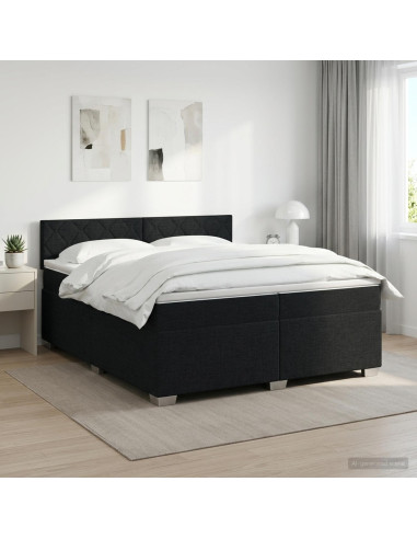 Letto box spring con materasso Nero 200 x 200 cm Tessuto