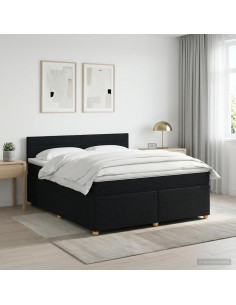 Letto box spring con materasso Nero 140 x 190 cm Tessuto
