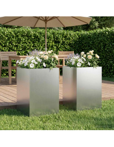 Vaso da giardino 2 pz Argento 50 x 50 x 75 cm Acciaio zincato