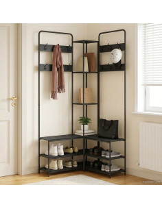 Appendiabiti con panca per scarpe Rovere Nero