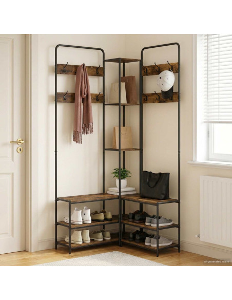Appendiabiti con panca per scarpe Rovere Fumo