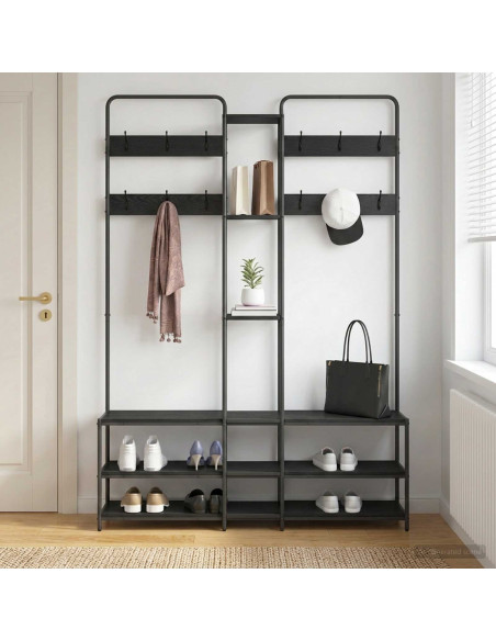 Appendiabiti con panca per scarpe Rovere Nero