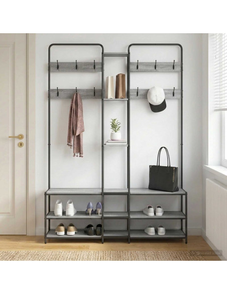 Appendiabiti con panca per scarpe Sonoma grigio