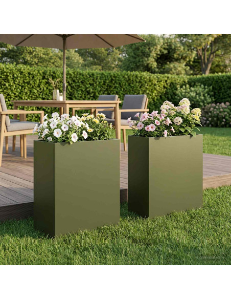 Vaso da giardino 2 pz Verde Oliva 40 x 20 x 50 cm