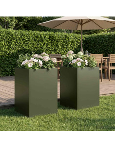 Vaso da giardino 2 pz Verde Oliva 40 x 40 x 75 cm