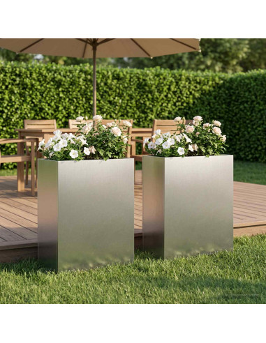 Vaso da giardino 2 pz Argento 40 x 20 x 50 cm Acciaio Inox