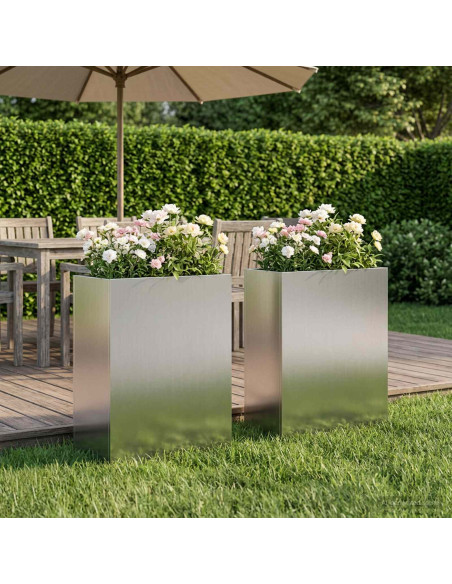 Vaso da giardino 2 pz Argento 40 x 20 x 50 cm Acciaio zincato