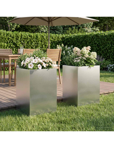 Vaso da giardino 2 pz Argento 40 x 40 x 75 cm Acciaio Inox