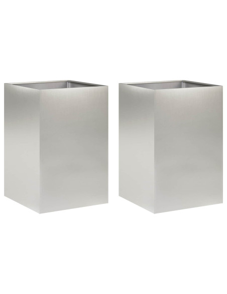Vaso da giardino 2 pz Argento 40 x 40 x 75 cm Acciaio Inox