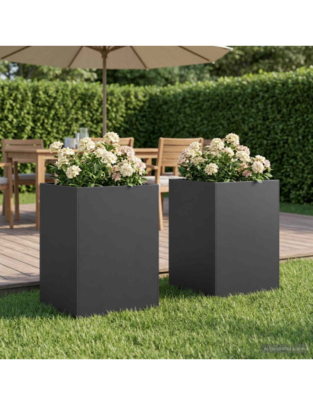 Vaso da giardino 2 pz Nero 40 x 40 x 75 cm