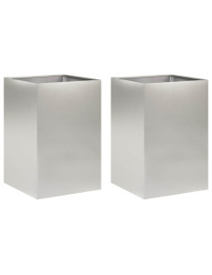 Vaso da giardino 2 pz Argento 50 x 50 x 75 cm Acciaio Inox 2