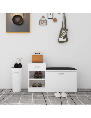 Panca Porta Scarpe Bianco Lucido 94,5x31x57cm Legno Multistrato