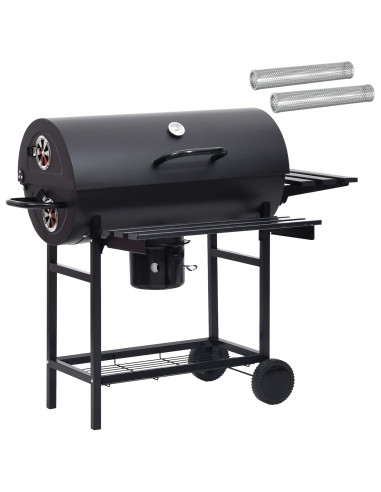 Griglia a Barile con Ruote e Ripiani 3 pz 115 x 85 x 95 cm Nero