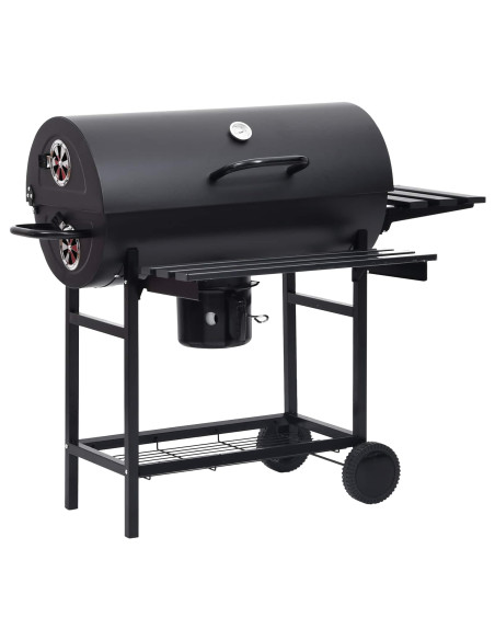 Griglia a Barile con Ruote e Ripiani 3 pz 115 x 85 x 95 cm Nero