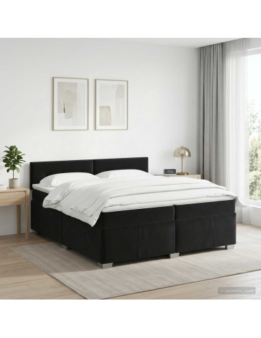 Letto box spring con materasso Nero 200 x 200 cm Velluto