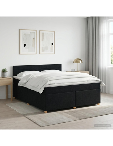Letto box spring con materasso Nero 140 x 200 cm Tessuto
