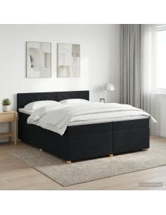 Letto box spring con materasso Nero 200 x 200 cm Tessuto
