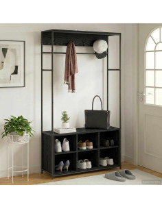Appendiabiti con panca per scarpe Rovere Nero
