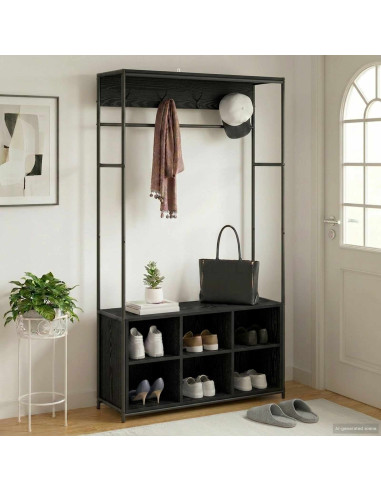 Appendiabiti con panca per scarpe Rovere Nero