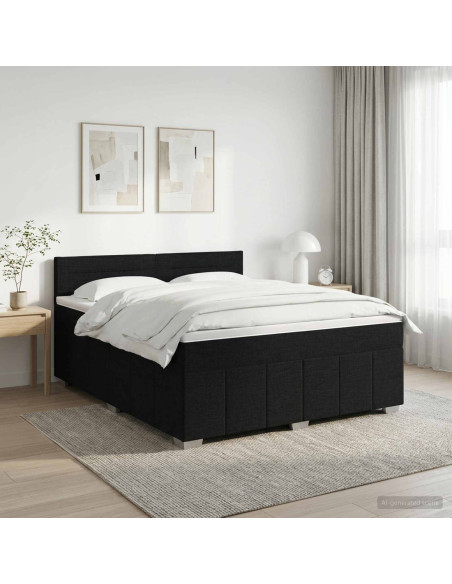 Letto box spring con materasso Nero 180 x 200 cm Tessuto