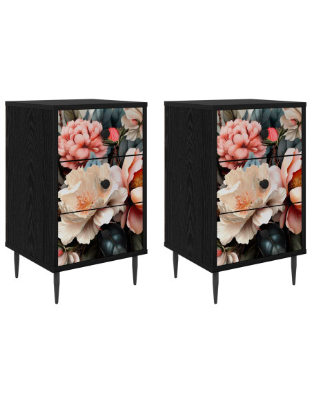 Armadio da Notte BORNE 2 pz Rovere Nero 36 x 33 x 61 cm
