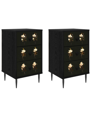 Armadio da Notte BREMEN 2 pz Rovere Nero 36 x 33 x 61 cm