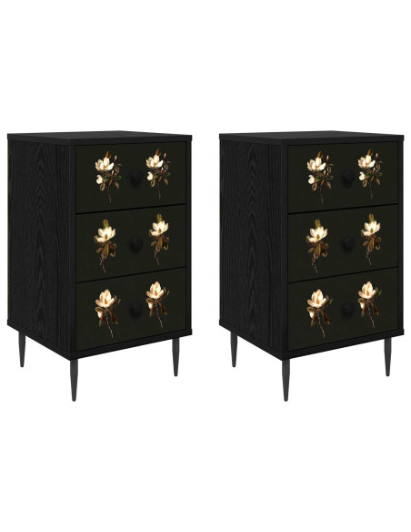 Armadio da Notte BREMEN 2 pz Rovere Nero 36 x 33 x 61 cm