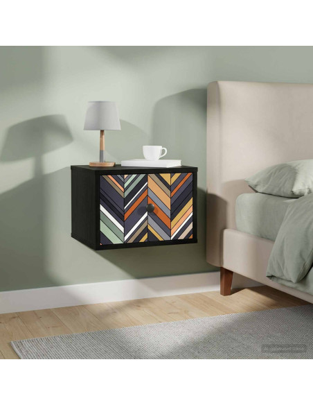 Mobiletto da comodino a parete OMMEN 2 pz Rovere Nero