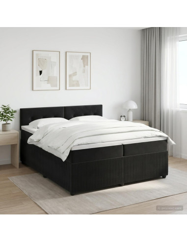 Letto box spring con materasso Nero 200 x 200 cm Velluto