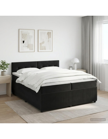 Letto box spring con materasso Nero 200 x 200 cm Velluto