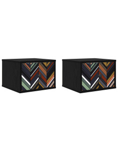 Mobiletto da comodino a parete OMMEN 2 pz Rovere Nero 2