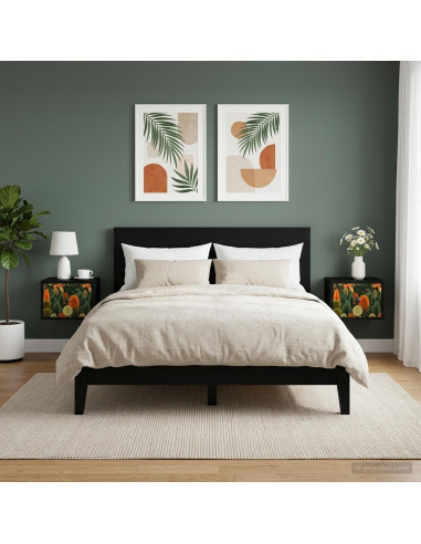 Mobiletto da comodino a parete ZAANDAM 2 pz Rovere Nero